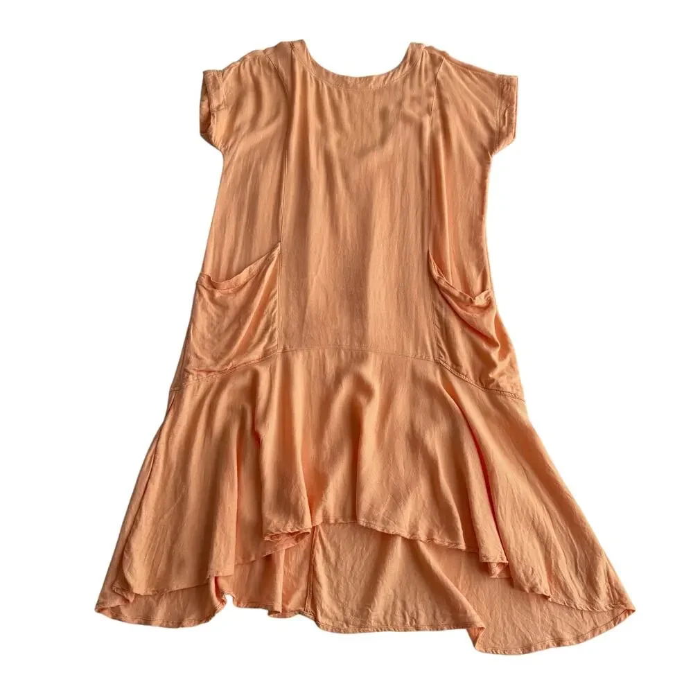 Free People Crisp & Cool Linen Blend Oversized‎ Scoop Back Comfy Peach Dress M